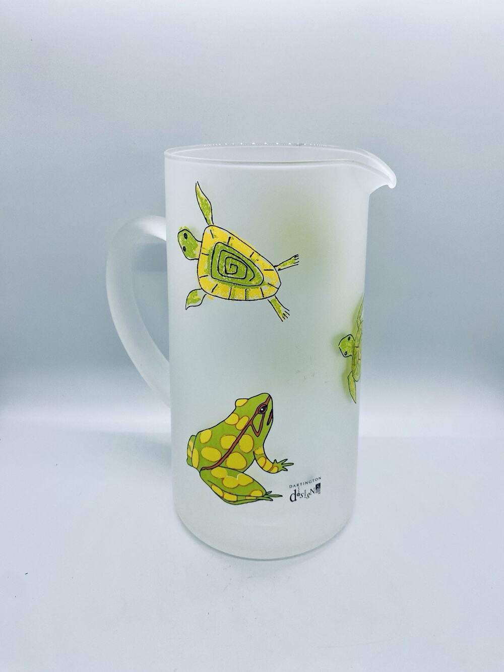 Darlington Designs Frosted Glass Jug Turtles Frogs Design Vintage MCM Feel